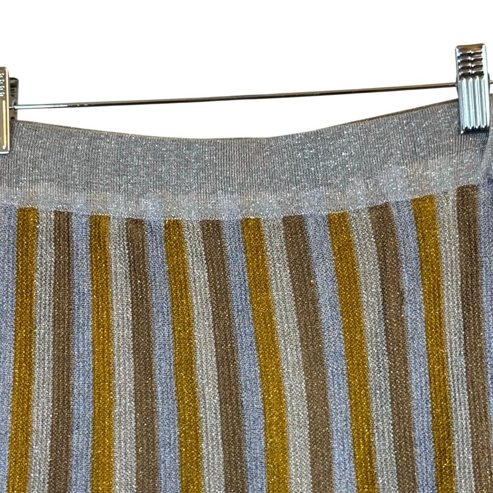 New HAPPY SHEEP Multi-Color Metallic Gold Silver Striped Pleated Maxi Skirt Sz S - Picture 4 of 11